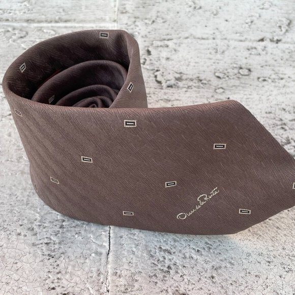 Oscar De La Renta Men Tie Classic Necktie Brown Tie - Picture 8 of 10